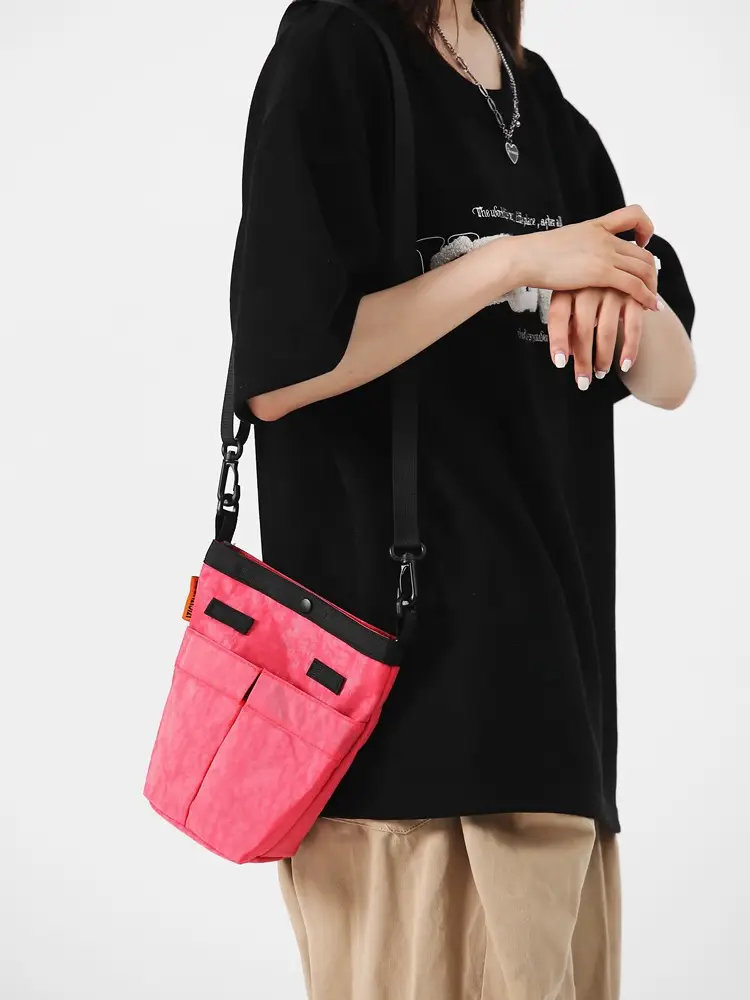 Women Pink Nylon Crossbody Bag 2025 Commuter Bucket