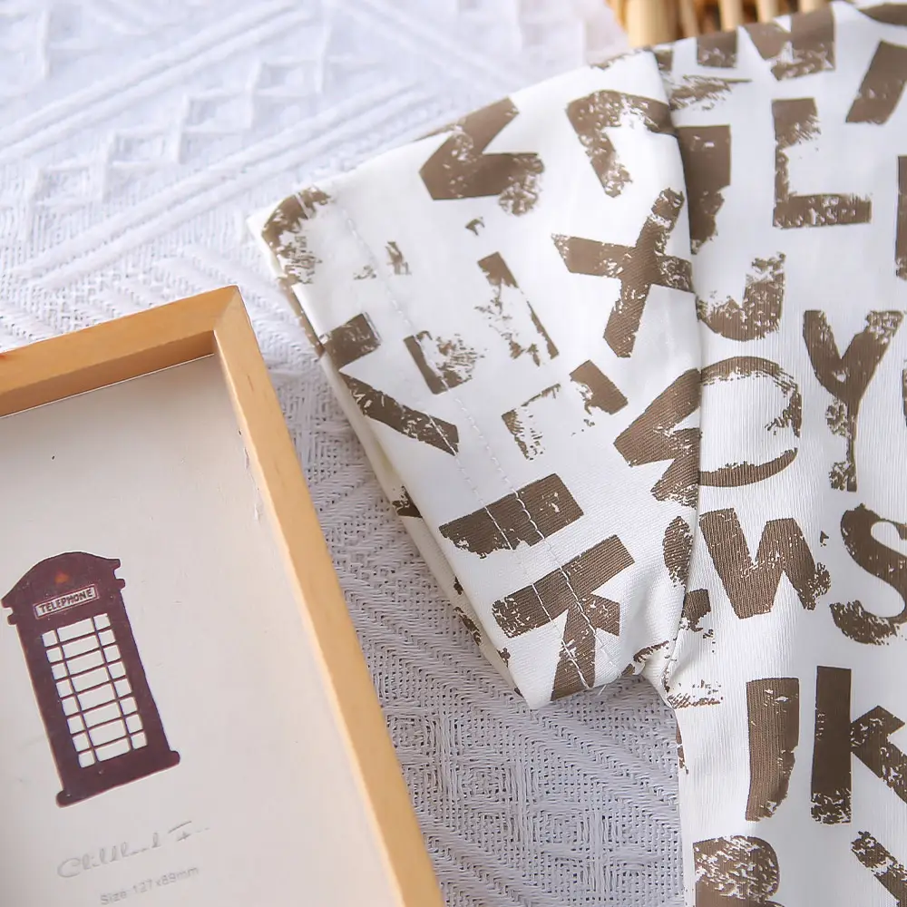 New Boys Letter Print 2Pc Summer T-Shirt Set Brown Shorts — feature 12