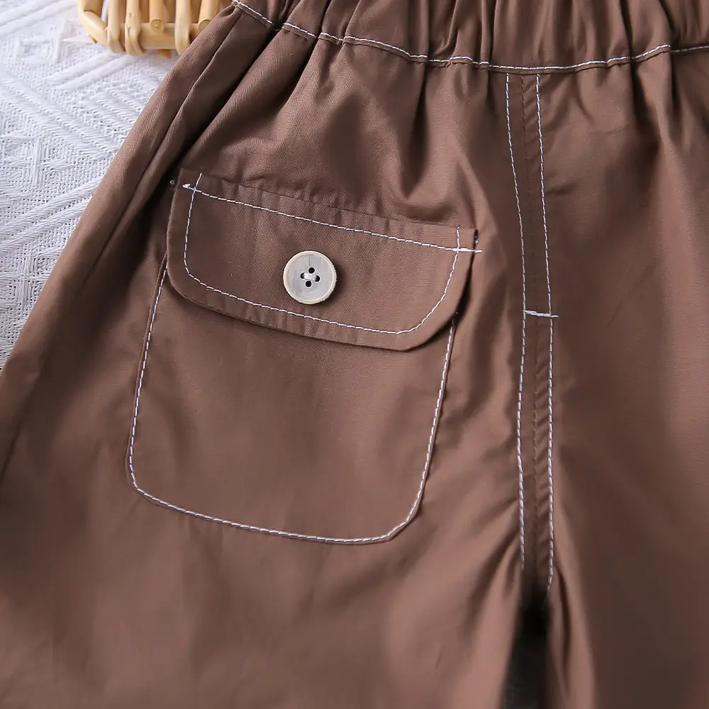 New Boys Letter Print 2Pc Summer T-Shirt Set Brown Shorts — feature 6