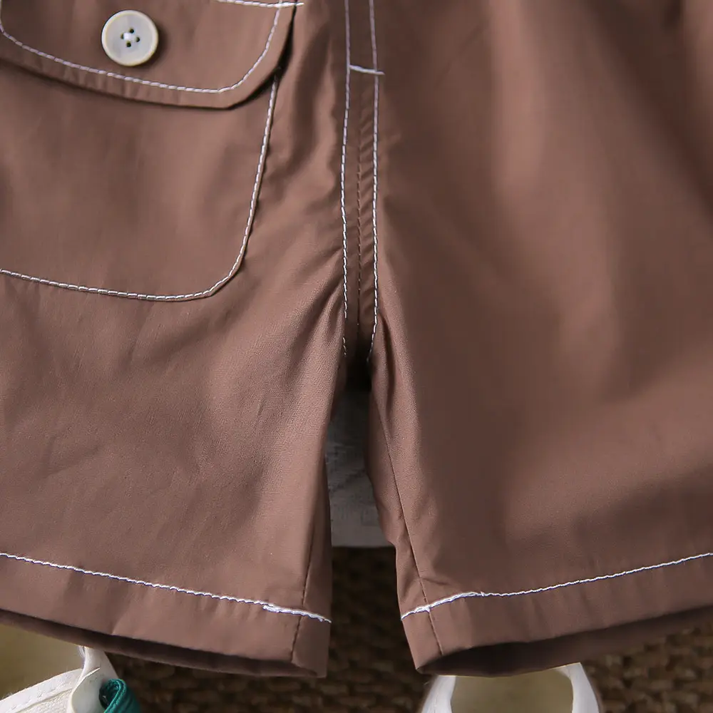 New Boys Letter Print 2Pc Summer T-Shirt Set Brown Shorts — feature 7