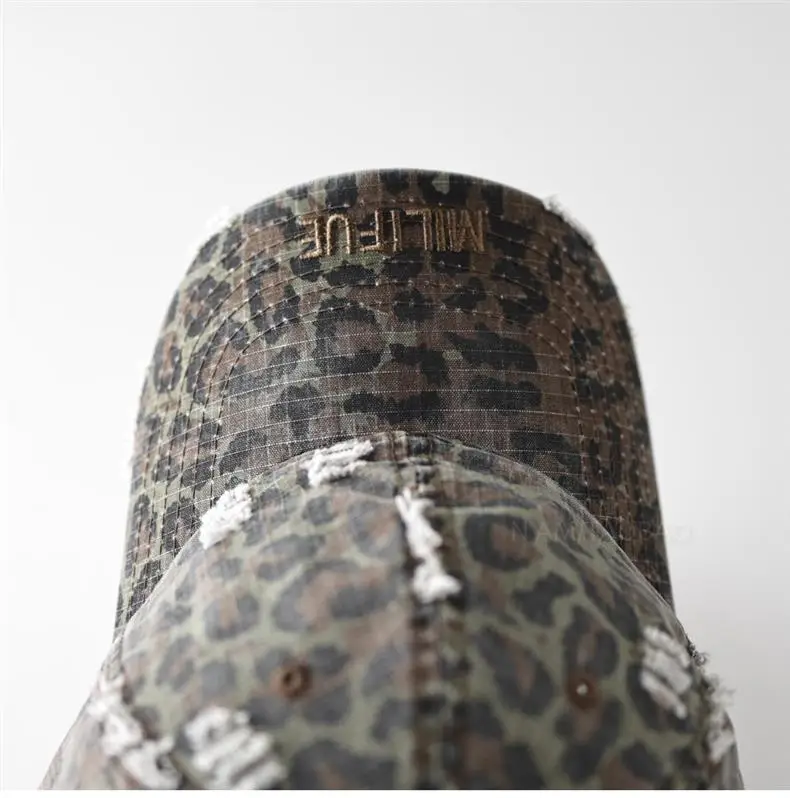 Unisex Ripped Leopard Print Cap with Letter Embroidery — feature 13