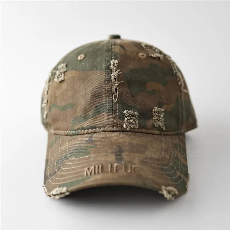 Unisex Ripped Leopard Print Cap with Letter Embroidery — feature 4