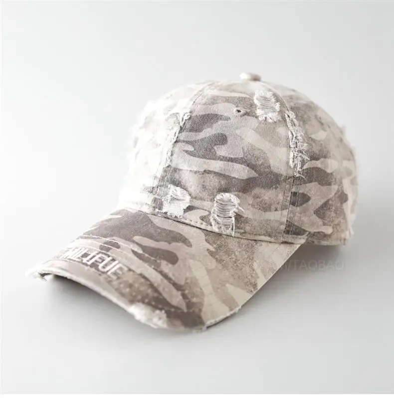 Unisex Ripped Leopard Print Cap with Letter Embroidery — feature 5