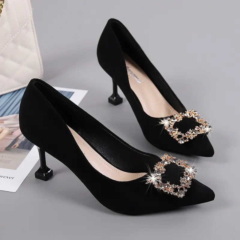New Black Versatile Wine Glass and Elegant Professional High Heels Women's Stiletto Pointed Toe French Work Shoes Work Shoes - Image 5