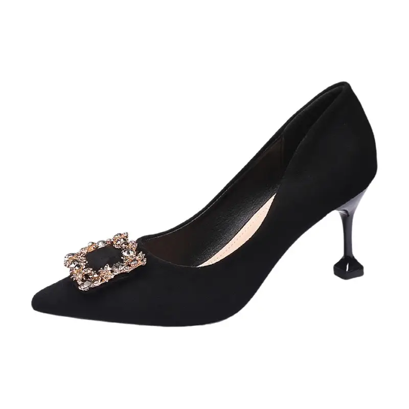 New Black Versatile Wine Glass and Elegant Professional High Heels Women's Stiletto Pointed Toe French Work Shoes Work Shoes - Image 8