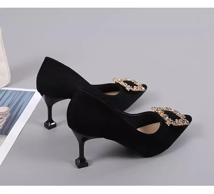 New Black Versatile Wine Glass and Elegant Professional High Heels Women's Stiletto Pointed Toe French Work Shoes Work Shoes — feature 1