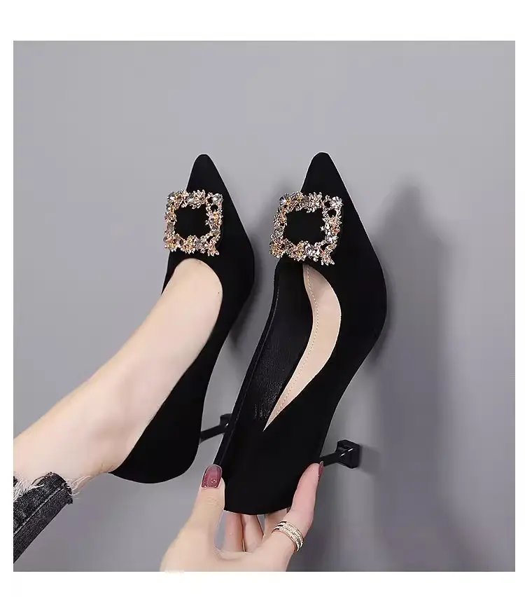 New Black Versatile Wine Glass and Elegant Professional High Heels Women's Stiletto Pointed Toe French Work Shoes Work Shoes — feature 2