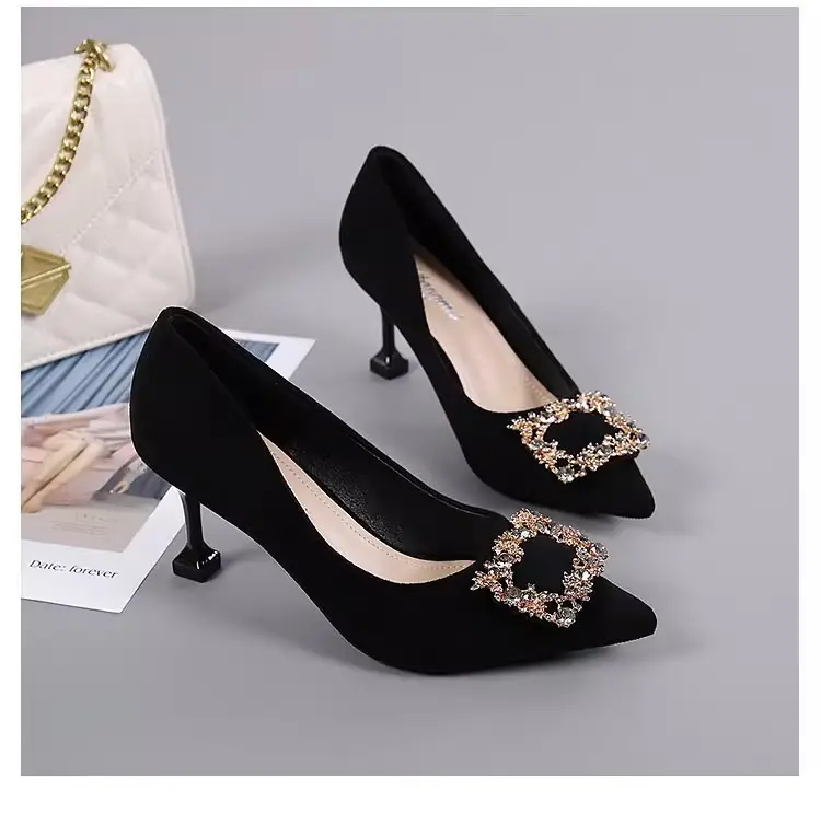 New Black Versatile Wine Glass and Elegant Professional High Heels Women's Stiletto Pointed Toe French Work Shoes Work Shoes — feature 3