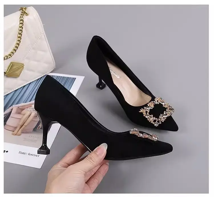 New Black Versatile Wine Glass and Elegant Professional High Heels Women's Stiletto Pointed Toe French Work Shoes Work Shoes — feature 4