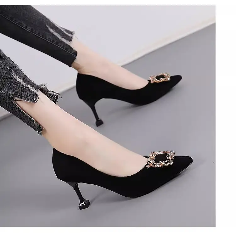 New Black Versatile Wine Glass and Elegant Professional High Heels Women's Stiletto Pointed Toe French Work Shoes Work Shoes — feature 5