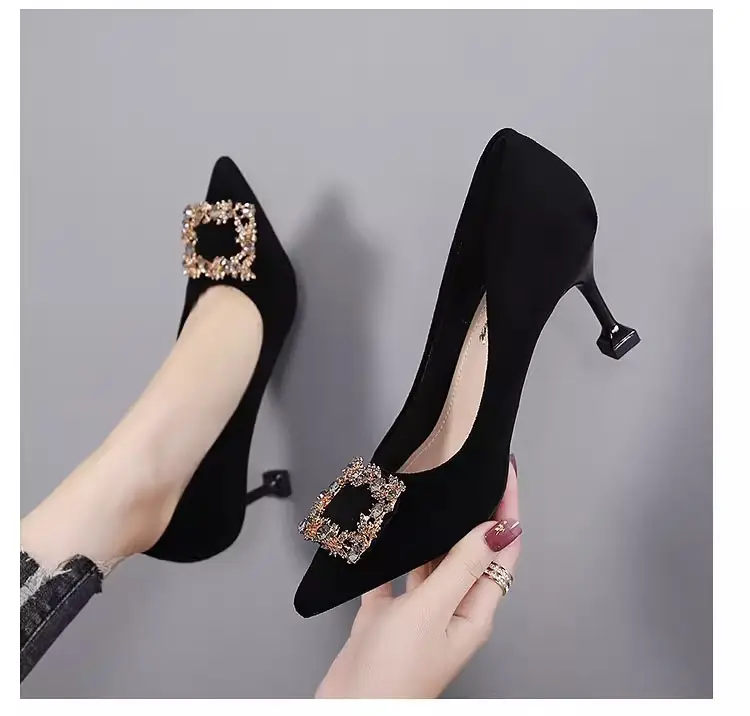 New Black Versatile Wine Glass and Elegant Professional High Heels Women's Stiletto Pointed Toe French Work Shoes Work Shoes — feature 8
