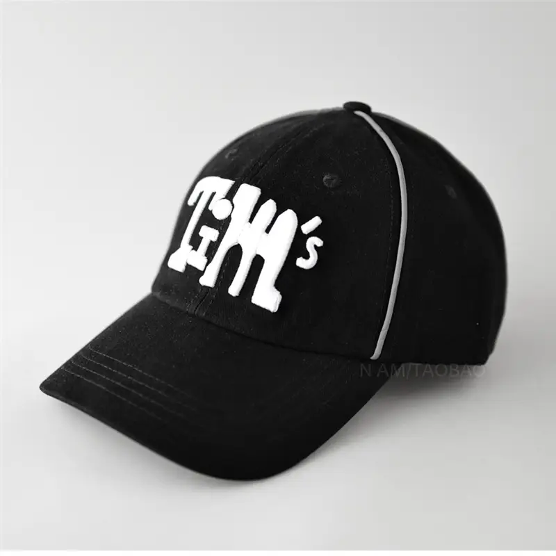 Men Women Contrast Letter Reflective Baseball Cap Black