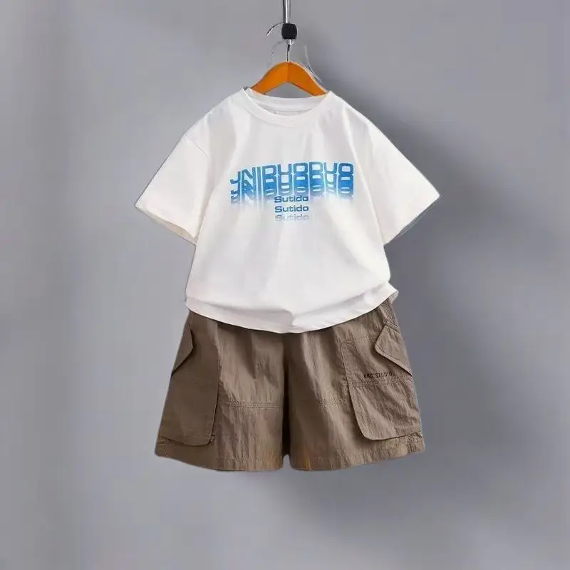 Pure Cotton Boys Shorts Set White Brown - Image 4