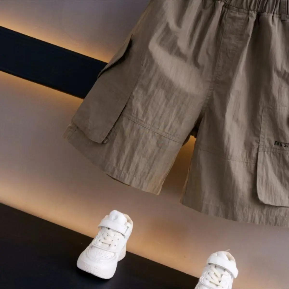 Pure Cotton Boys Shorts Set White Brown - Image 6