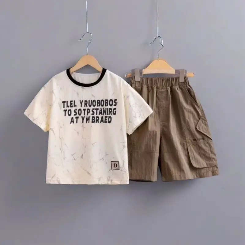 Pure Cotton Boys Shorts Set White Brown — feature 1