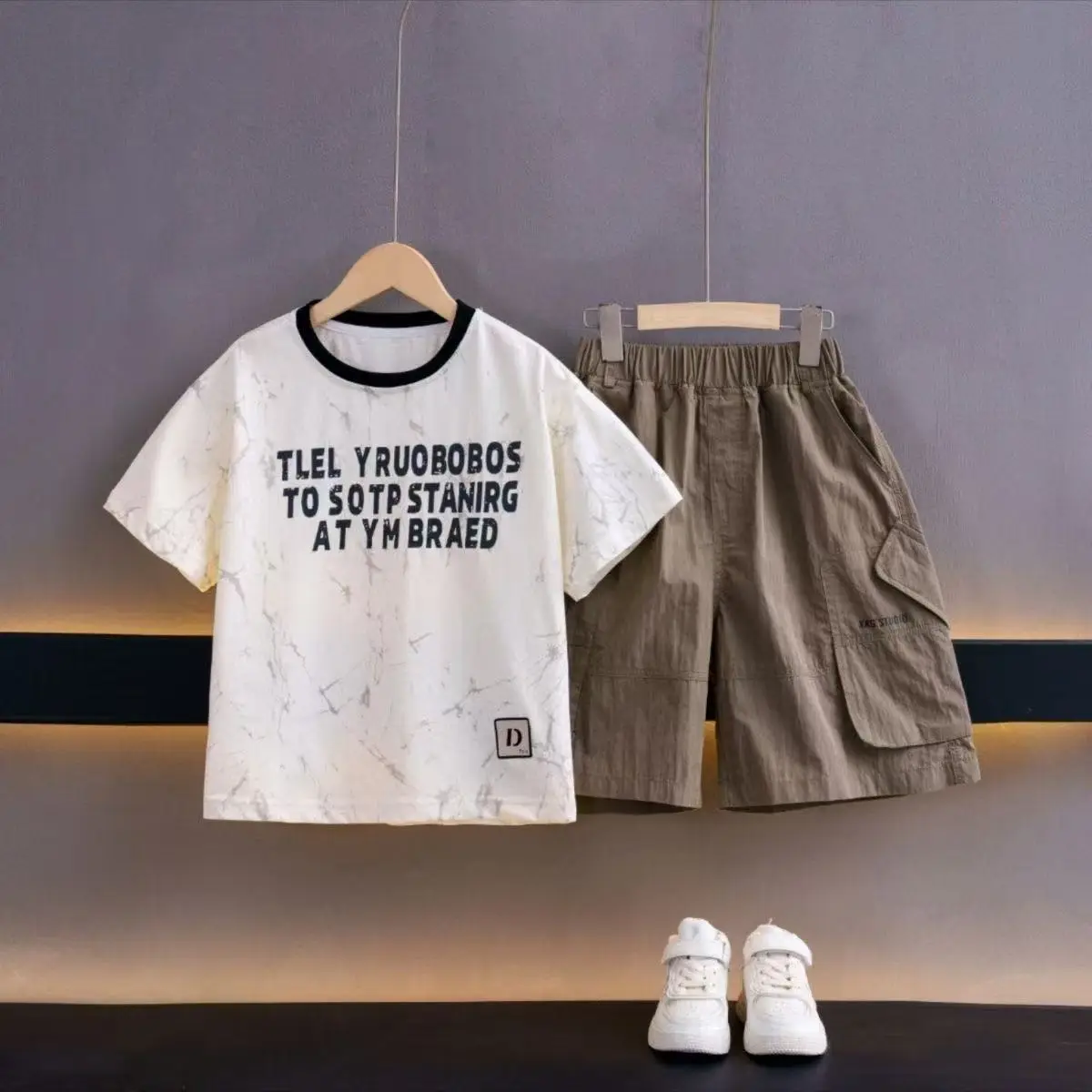 Pure Cotton Boys Shorts Set White Brown — feature 6