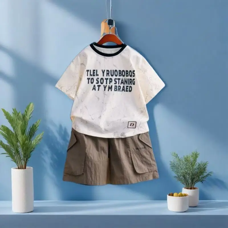 Pure Cotton Boys Shorts Set White Brown - Image 2