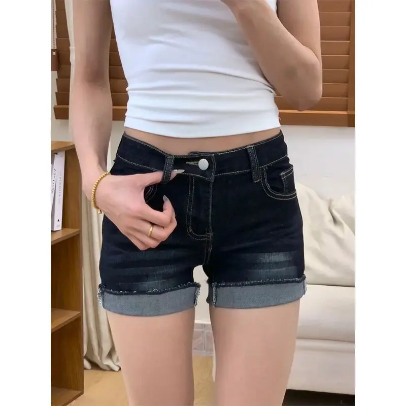 American Hot Girl Dark Blue Ultra-Short Shorts
