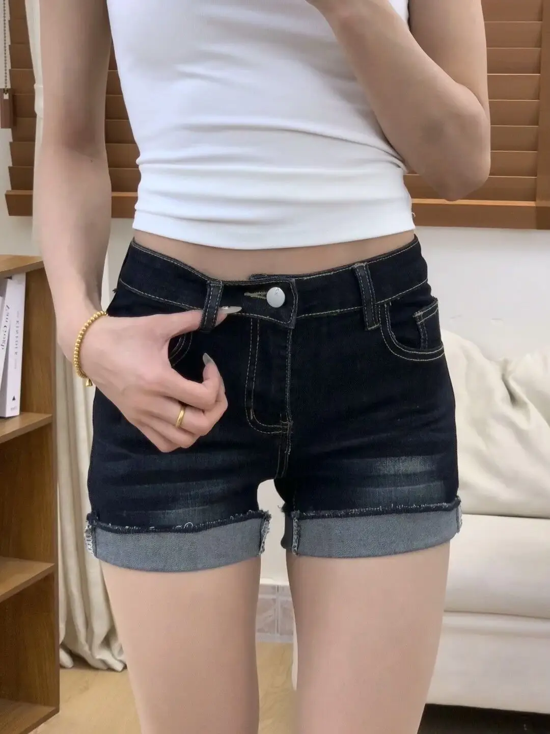 American Hot Girl Dark Blue Ultra-Short Shorts — feature 4