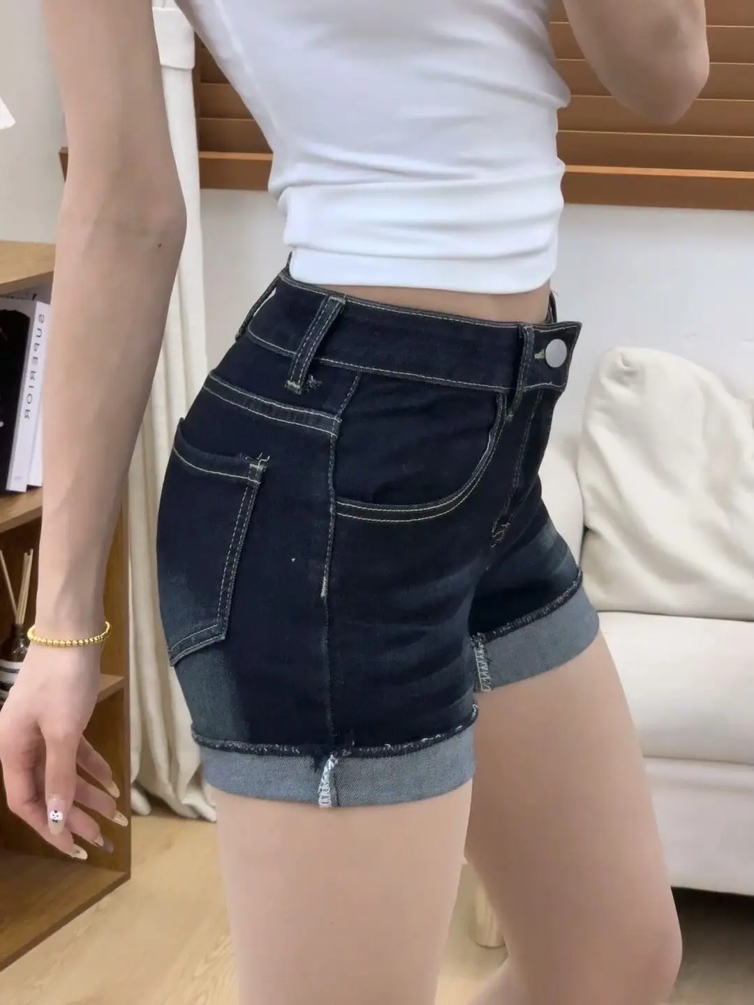 American Hot Girl Dark Blue Ultra-Short Shorts — feature 5