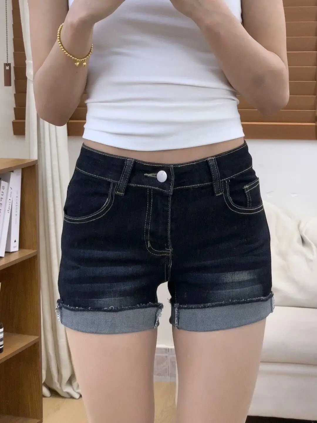 American Hot Girl Dark Blue Ultra-Short Shorts — feature 6