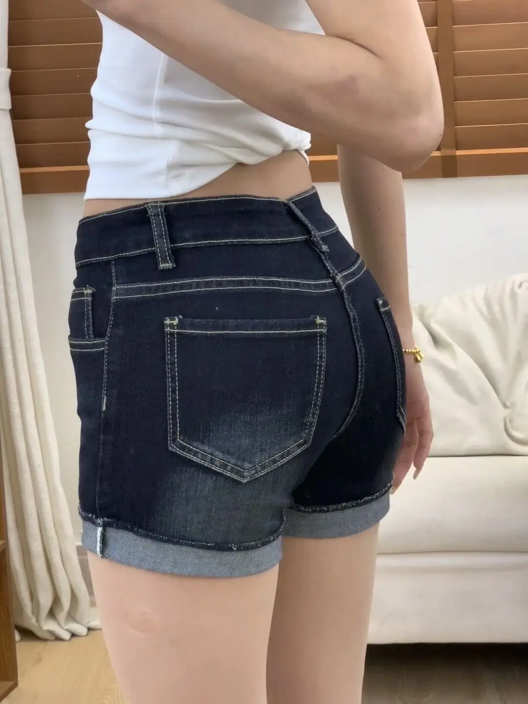 American Hot Girl Dark Blue Ultra-Short Shorts — feature 7