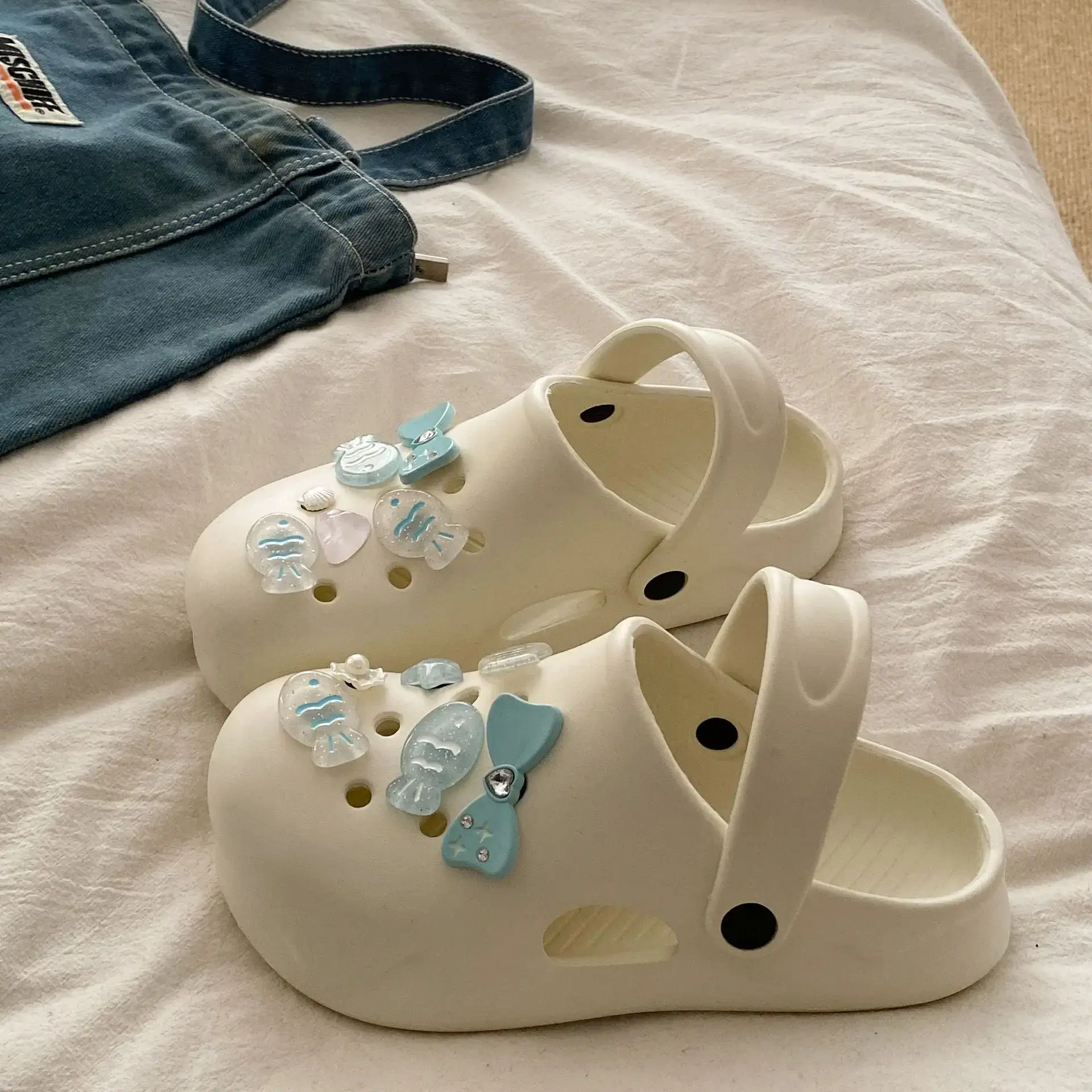 White Japanese Style Croc Shoes for Women