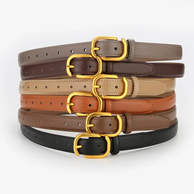 Women Genuine Leather Belt Tan Gold Buckle - Image 9
