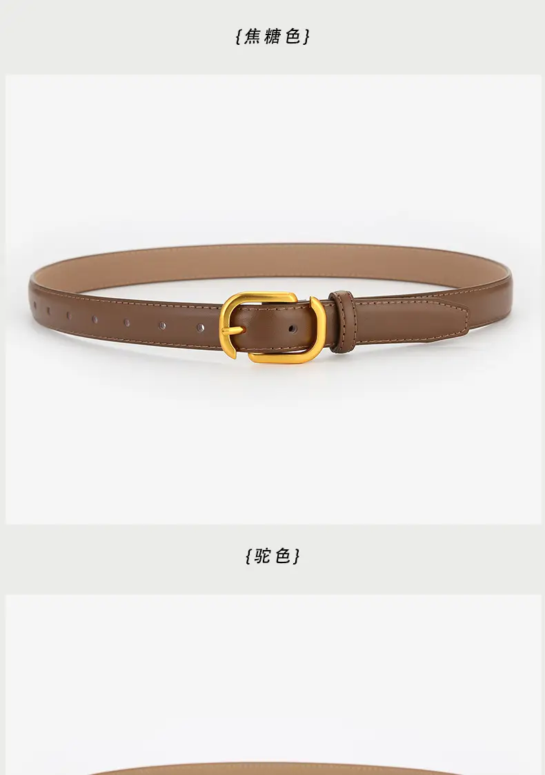 Women Genuine Leather Belt Tan Gold Buckle — feature 10