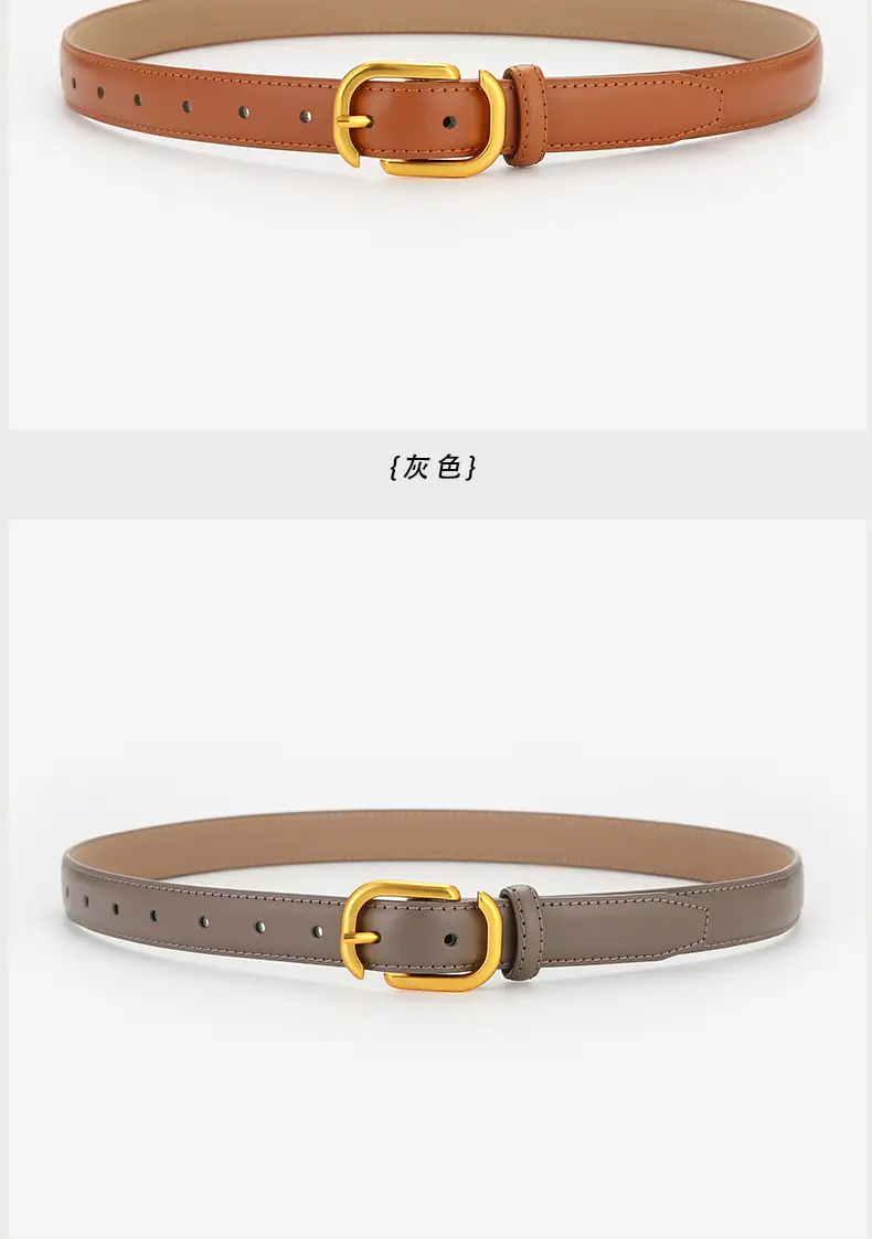 Women Genuine Leather Belt Tan Gold Buckle — feature 11