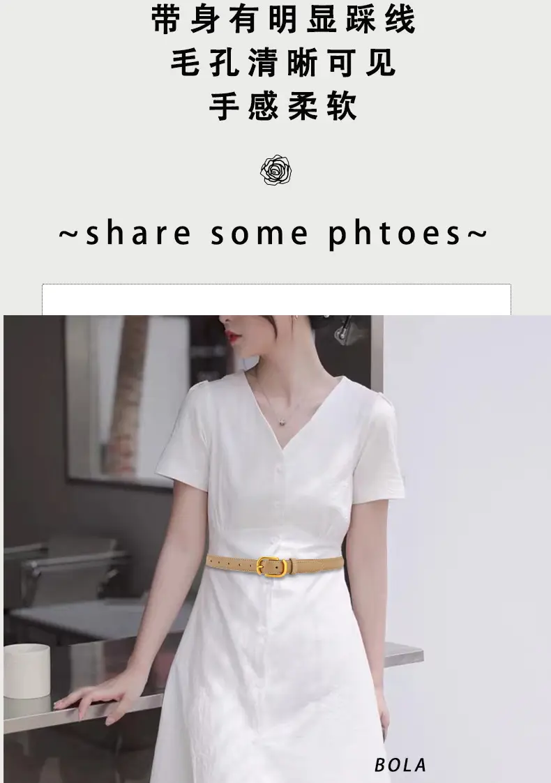 Women Genuine Leather Belt Tan Gold Buckle — feature 4