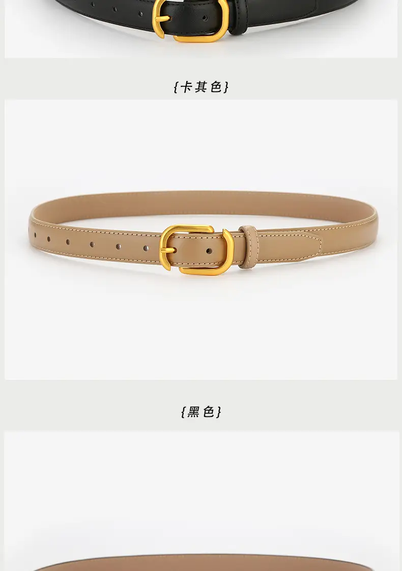 Women Genuine Leather Belt Tan Gold Buckle — feature 8