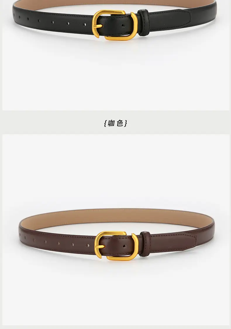 Women Genuine Leather Belt Tan Gold Buckle — feature 9