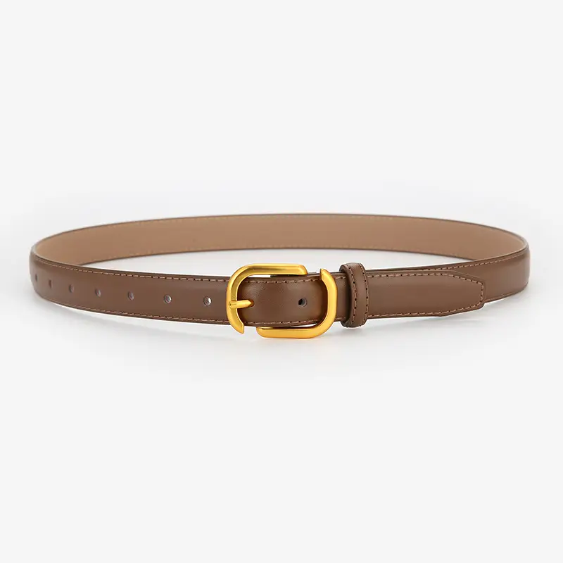 Women Genuine Leather Belt Tan Gold Buckle - Image 4