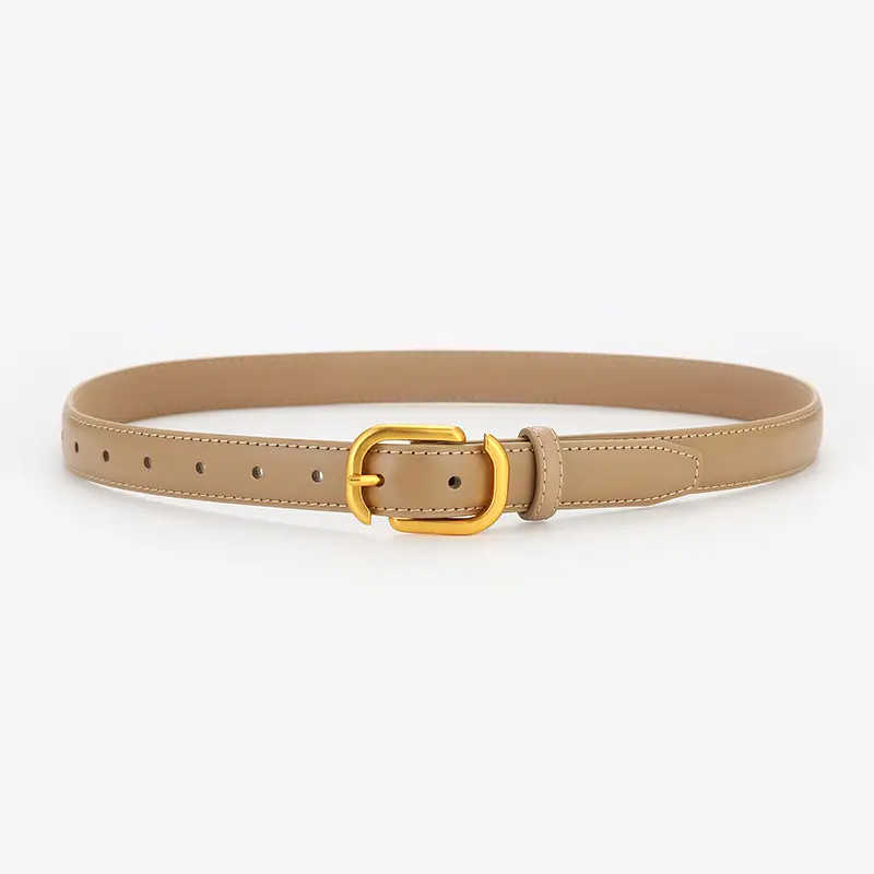Women Genuine Leather Belt Tan Gold Buckle - Image 5