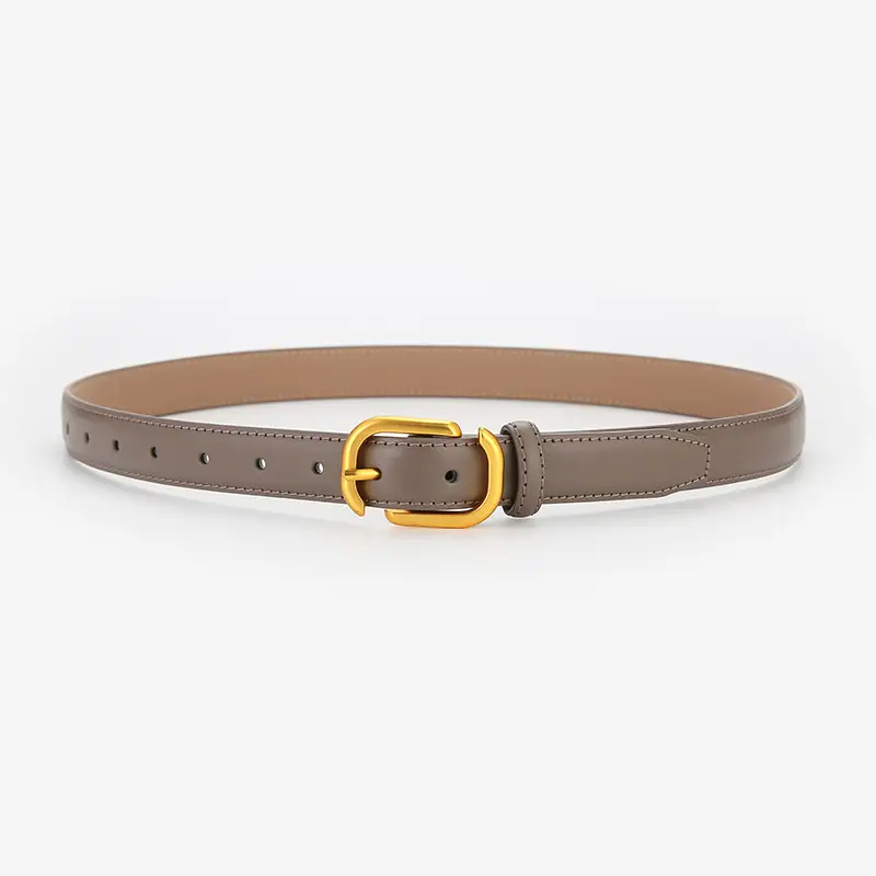 Women Genuine Leather Belt Tan Gold Buckle - Image 6