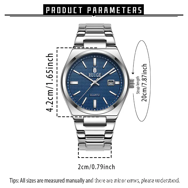Men's Stainless Steel Quartz Watch with Calendar & Luminous Dial - Image 2