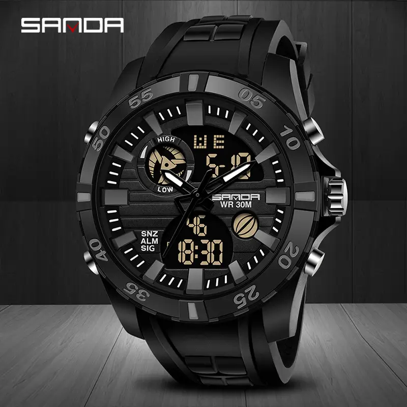 Sanda Men's Dual Display Waterproof Watch with Silicone Strap - Image 8