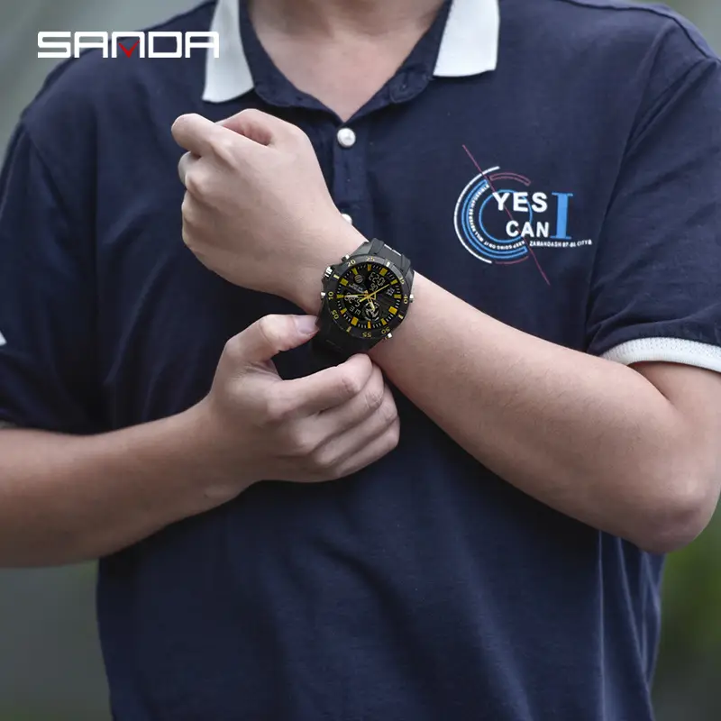 Sanda Men's Dual Display Waterproof Watch with Silicone Strap - Image 9