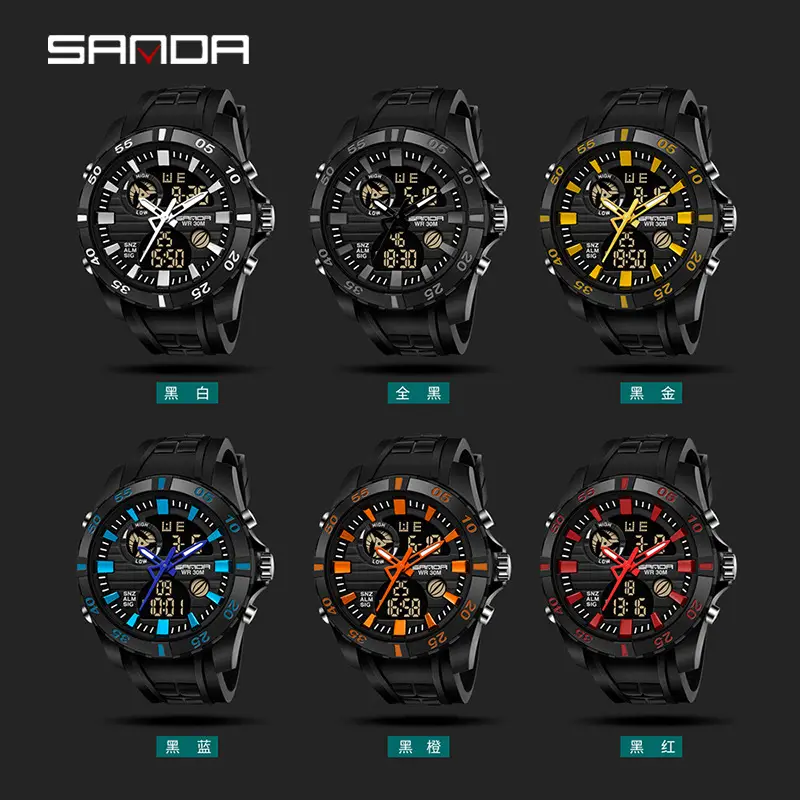 Sanda Men's Dual Display Waterproof Watch with Silicone Strap - Image 10