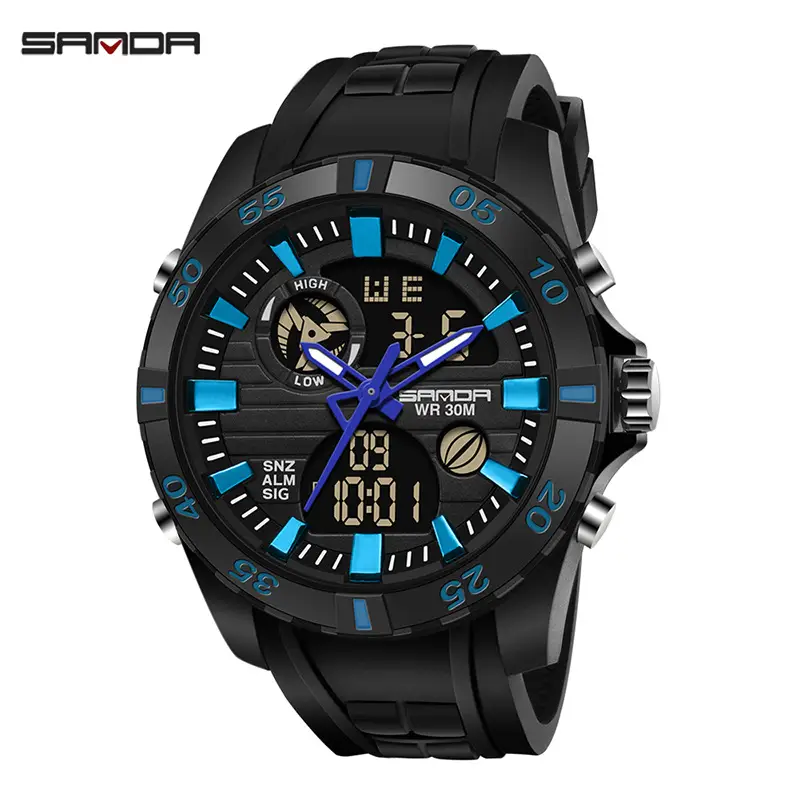 Sanda Men's Dual Display Waterproof Watch with Silicone Strap - Image 11