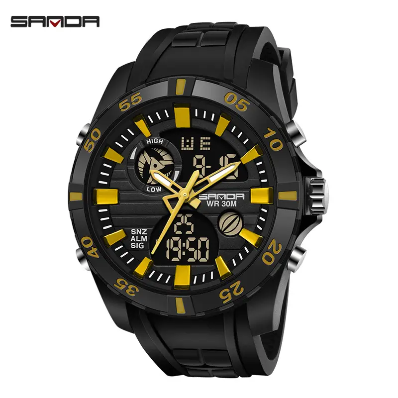 Sanda Men's Dual Display Waterproof Watch with Silicone Strap - Image 2
