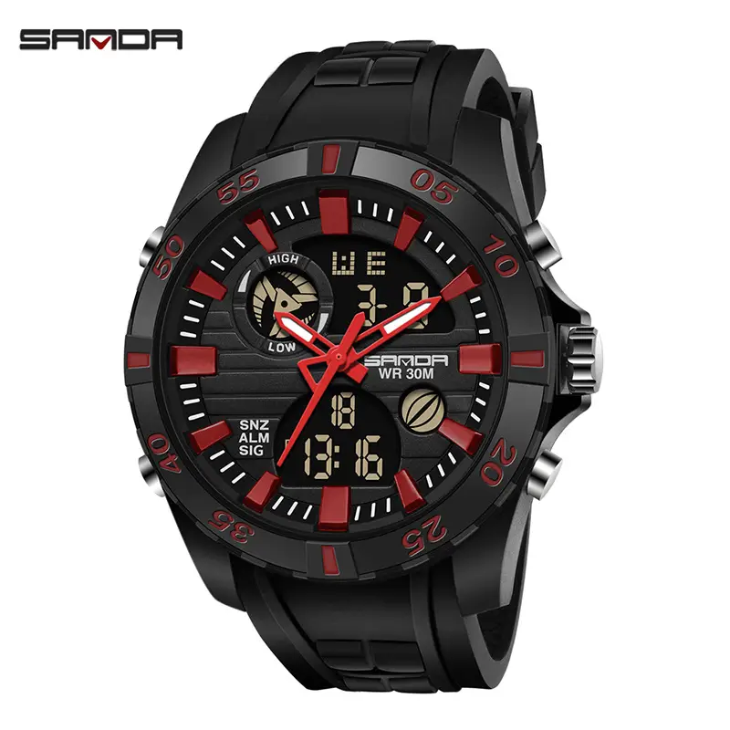 Sanda Men's Dual Display Waterproof Watch with Silicone Strap - Image 3