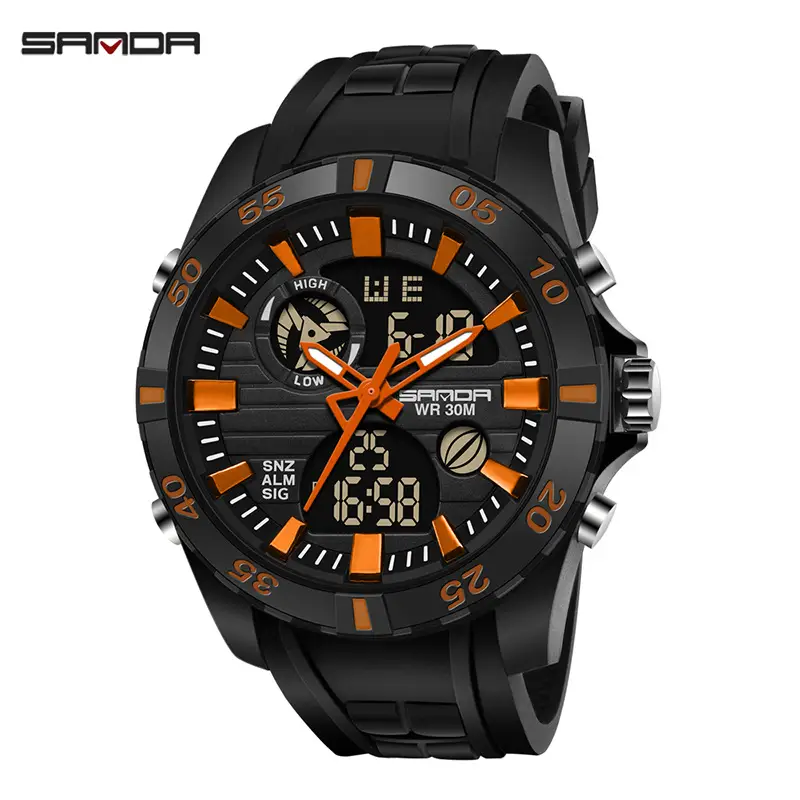 Sanda Men's Dual Display Waterproof Watch with Silicone Strap - Image 4