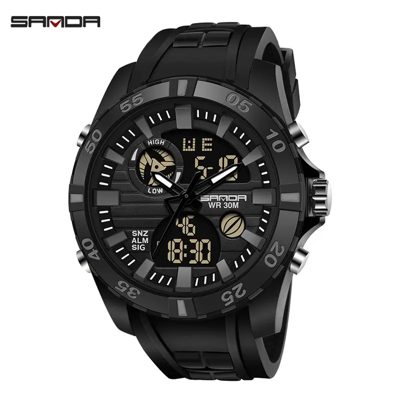 Sanda Men's Dual Display Waterproof Watch with Silicone Strap - Image 6