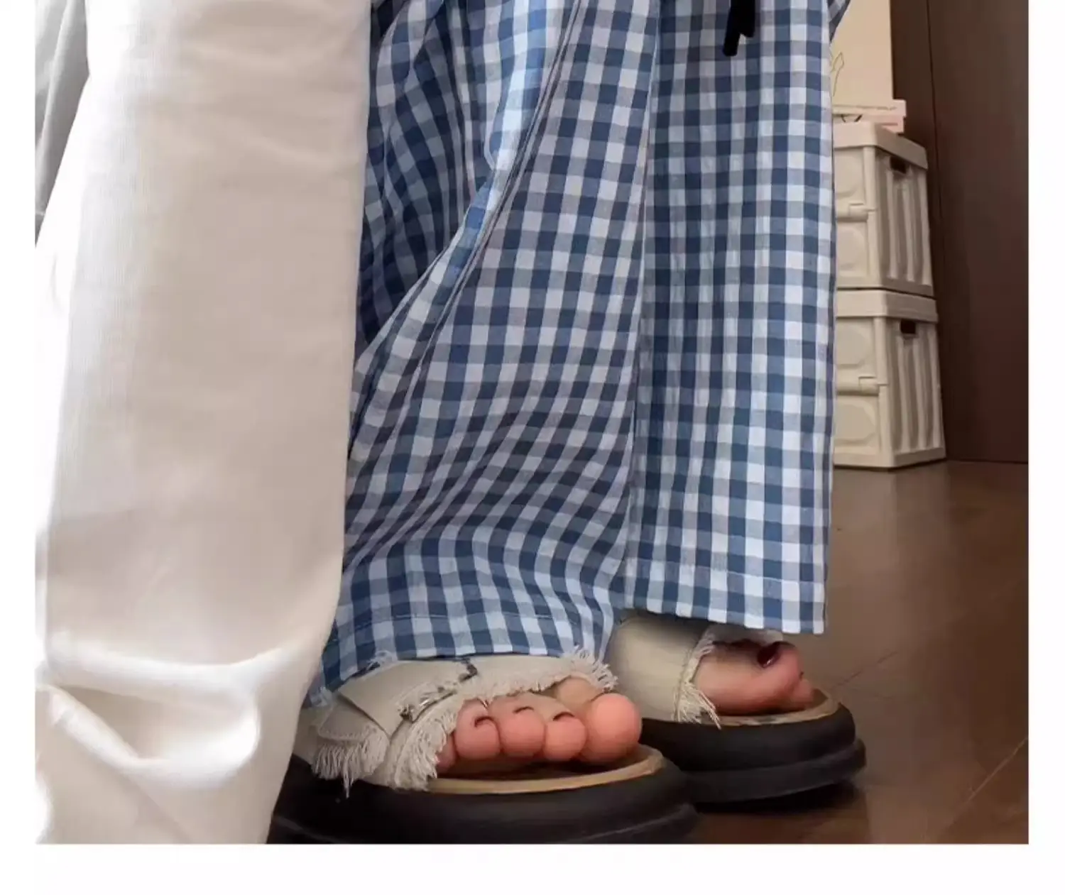 Women Checkered Wide Leg Pants Summer Casual Large Hem — feature 3
