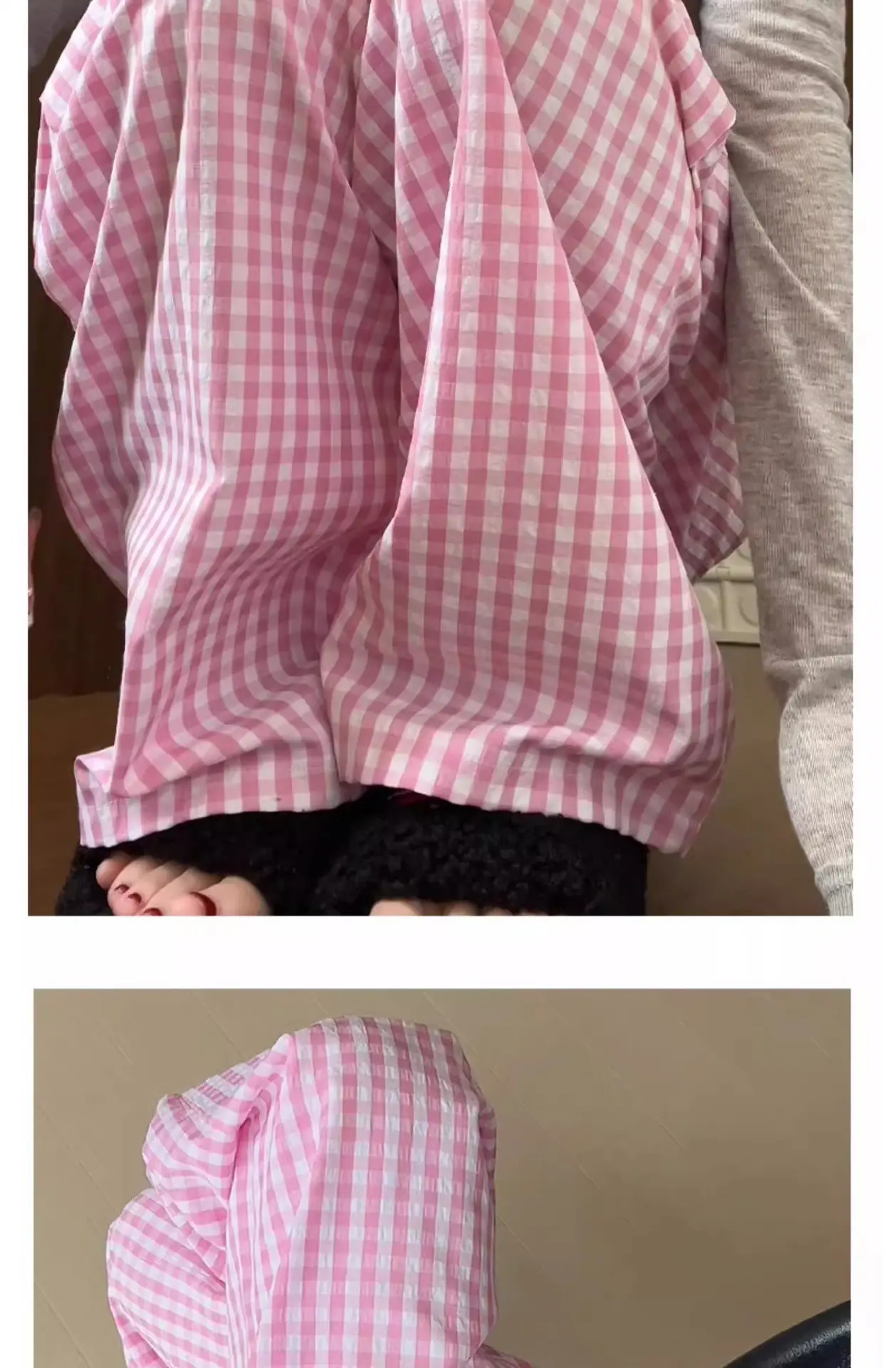 Women Checkered Wide Leg Pants Summer Casual Large Hem — feature 5