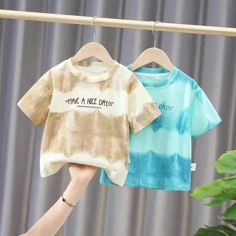 Summer Tie-Dye Cotton Kids T-Shirt Blue - Image 5