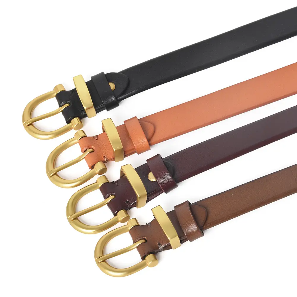 Women's Brown Genuine Leather Belt with Gold Buckle - Image 8