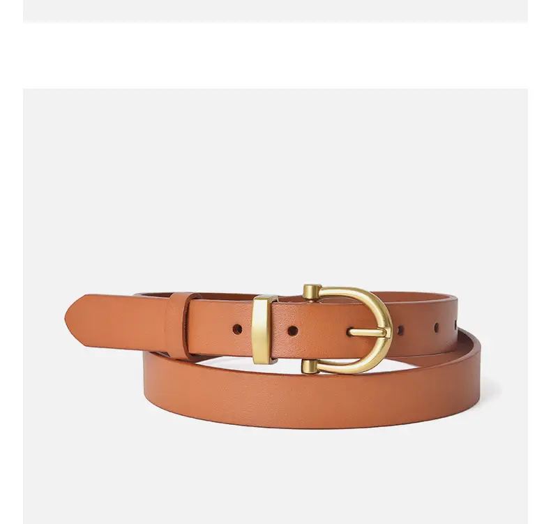 Women's Brown Genuine Leather Belt with Gold Buckle β feature 11